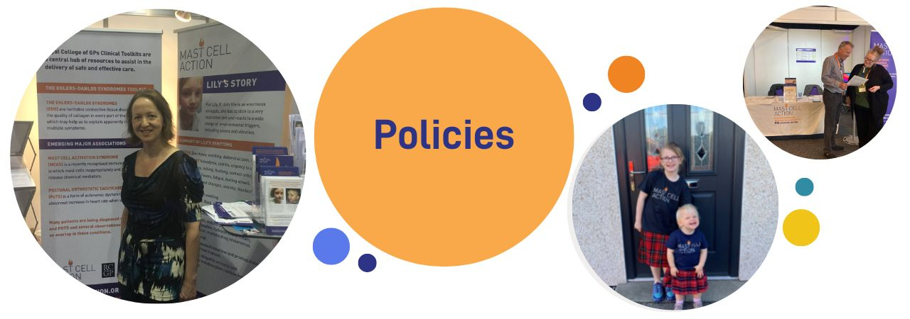 A number of pictures of Mast Cell Action fundraisers in bubbles across the header