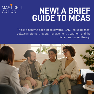 Text saying' New! A brief guide to MCAS' picture of three people sat on a sofa. One putting an arm around another