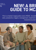 Text saying' New! A brief guide to MCAS' picture of three people sat on a sofa. One putting an arm around another