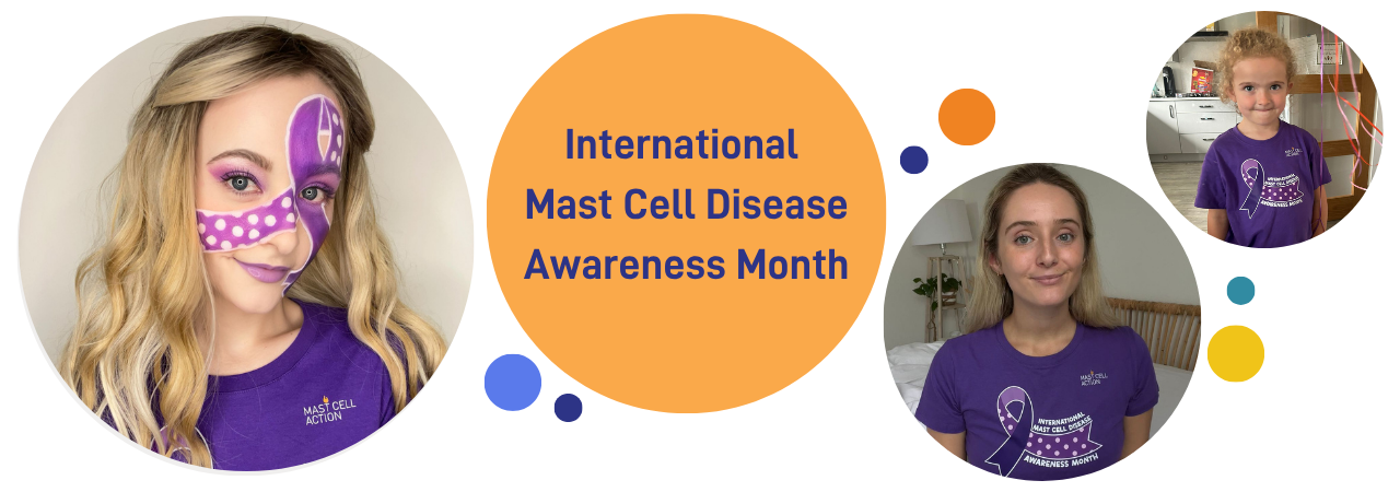 People wearing purple international mast cell disease t-shirts